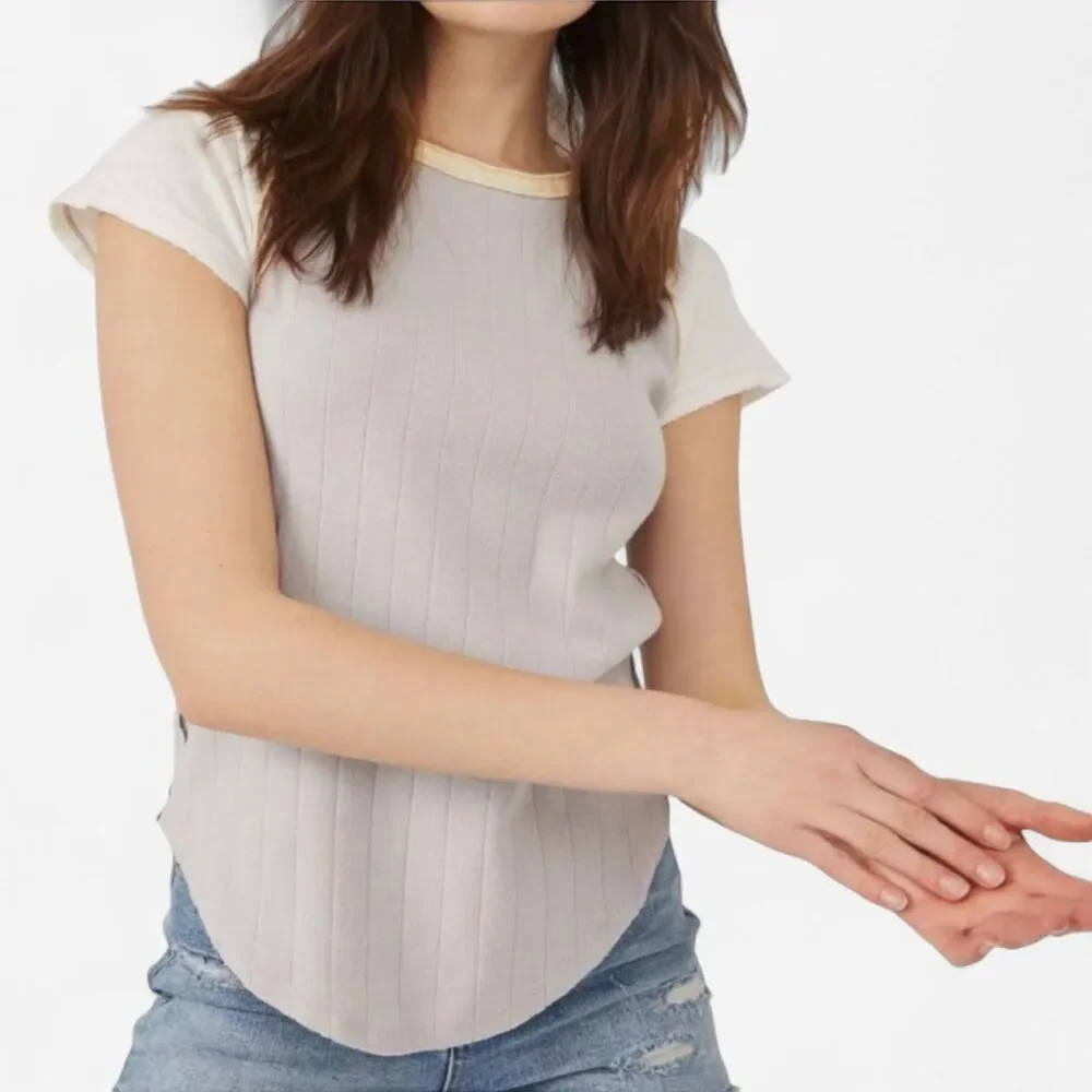 Free People Block It Baby Grey Raglan Tee Vintage Boho medium